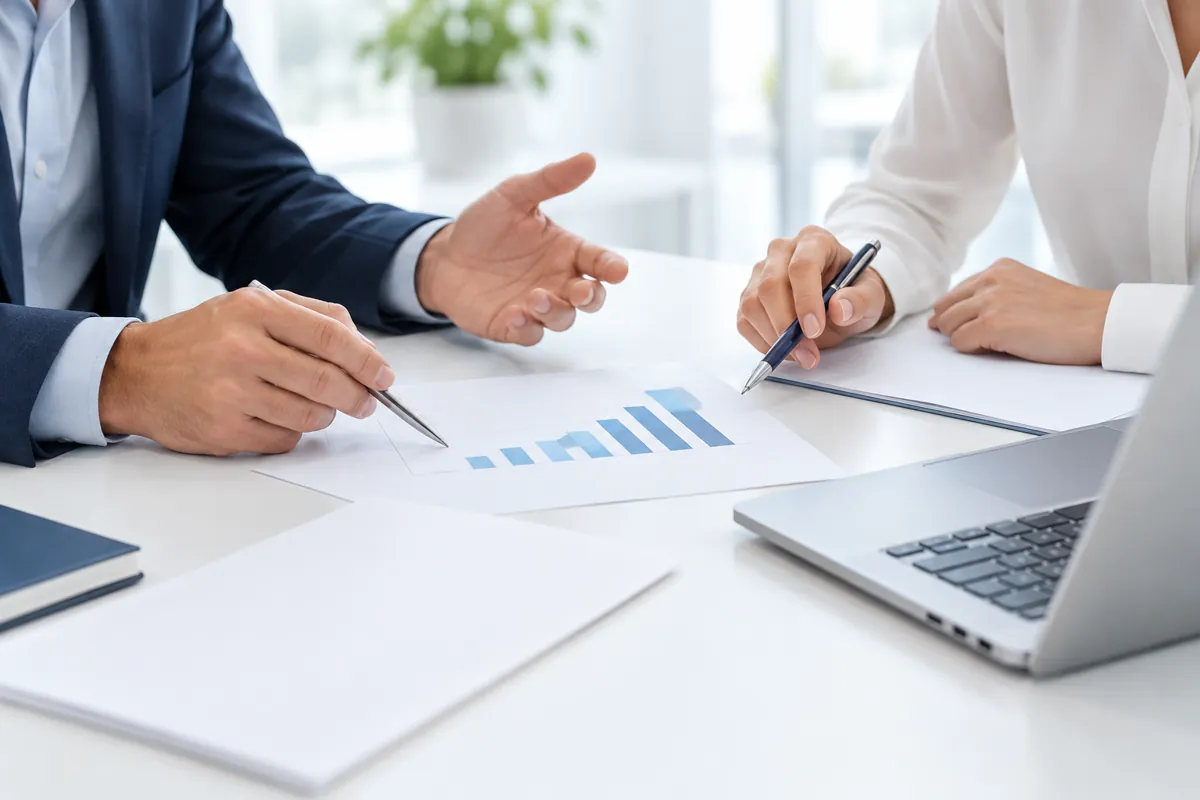 Escena ilustrativa de una conversación sobre información financiera
